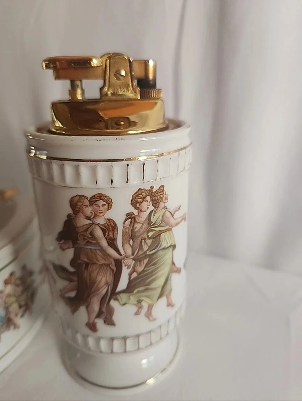 Vintage Colibri Japan Porcelain Ashtray & Tabletop Lighter Garcian Fresco Design